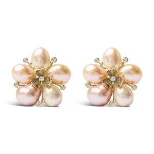 18K Rose Gold Diamond Pearl Blossom Earrings