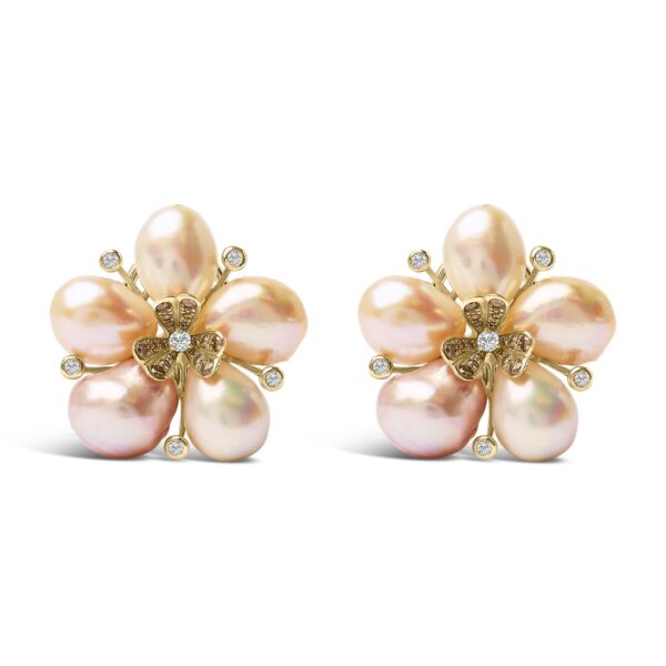 18K Rose Gold Diamond Pearl Blossom Earrings
