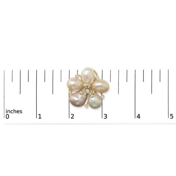 18K Rose Gold Diamond Pearl Blossom Earrings Detail Shot