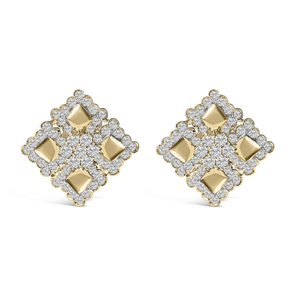 18K Yellow Gold Diamond Cluster Stud Earrings