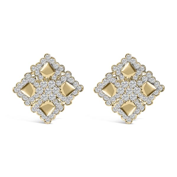 18K Yellow Gold Diamond Cluster Stud Earrings