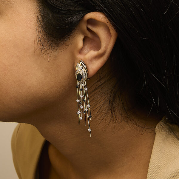 14K Yellow Gold Diamond Sapphire Chandelier Earrings Worn