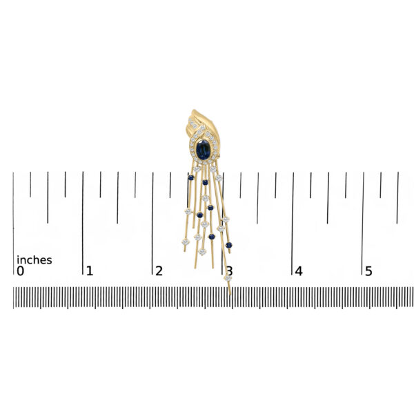 14K Yellow Gold Diamond Sapphire Chandelier Earrings Detail Shot