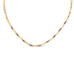 14K Yellow Gold Oval Ruby Diamond Necklace