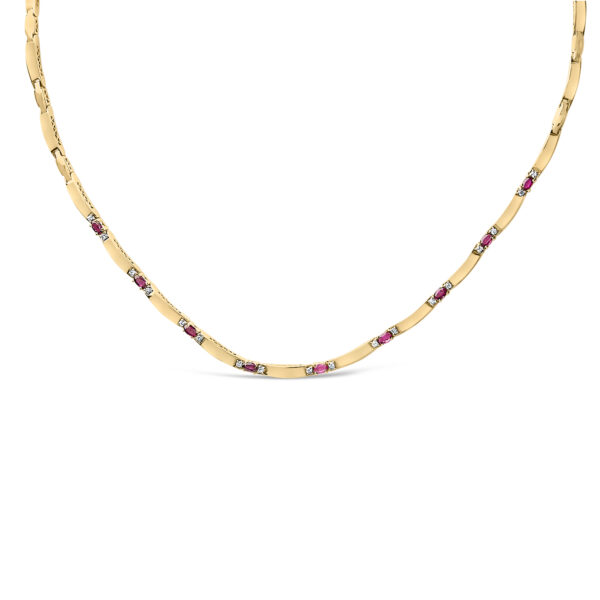 14K Yellow Gold Oval Ruby Diamond Necklace