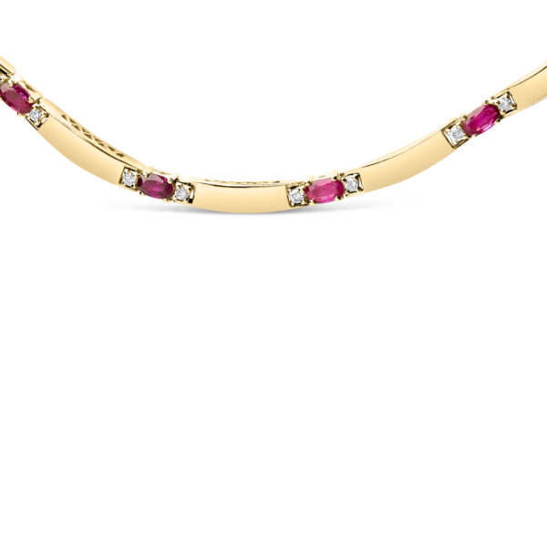 14K Yellow Gold Oval Ruby Diamond Necklace Close-Up