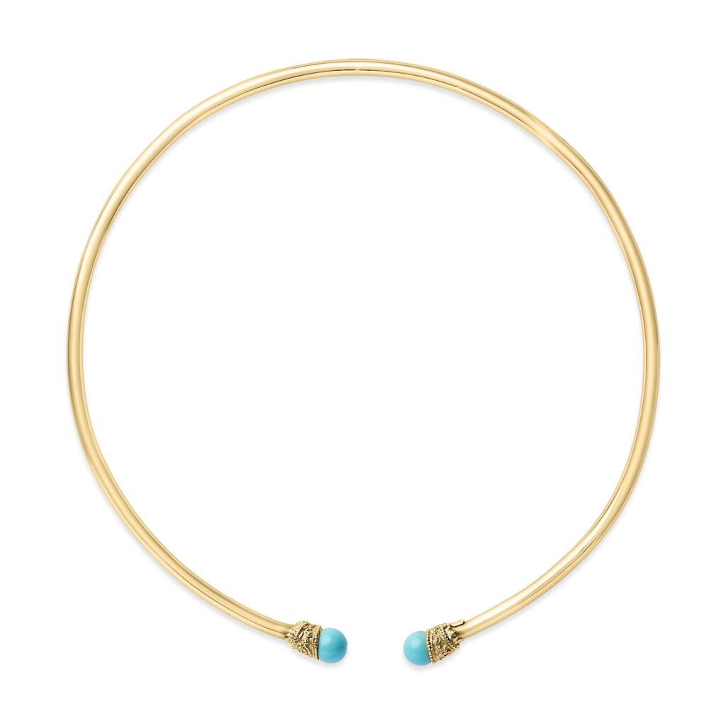 18K Gold Sculpted Turquoise Collar Necklace