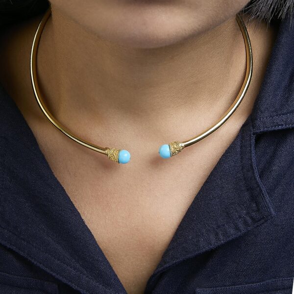 18K Gold Sculpted Turquoise Collar Necklace Worn