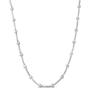 14K White Gold Diamond Flower Station Necklace