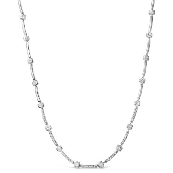 14K White Gold Diamond Flower Station Necklace