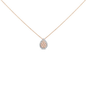 Rose Gold Diamond Teardrop Halo Pendant Necklace
