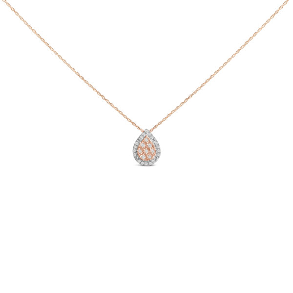 Rose Gold Diamond Teardrop Halo Pendant Necklace