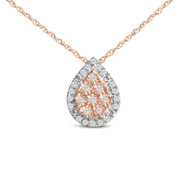 Rose Gold Diamond Teardrop Halo Pendant Necklace Close-Up