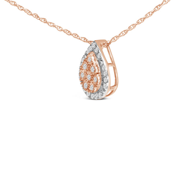 Rose Gold Diamond Teardrop Halo Pendant Necklace Side View