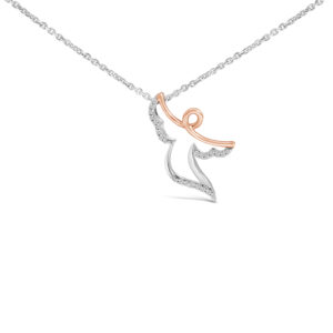 Rose Gold Diamond Angel Pendant Necklace Sterling Silver