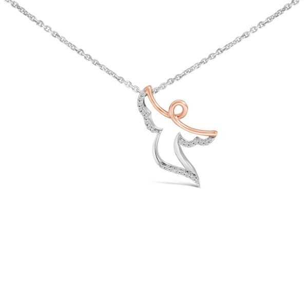 Rose Gold Diamond Angel Pendant Necklace Sterling Silver