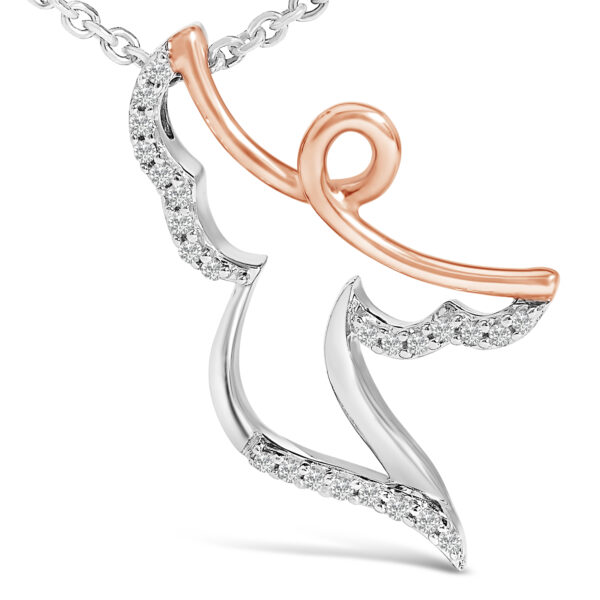 Rose Gold Diamond Angel Pendant Necklace Sterling Silver Close-Up