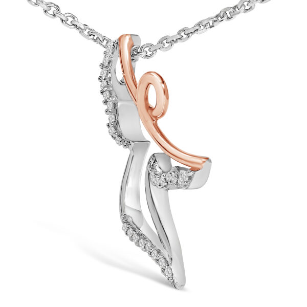 Rose Gold Diamond Angel Pendant Necklace Sterling Silver Side View