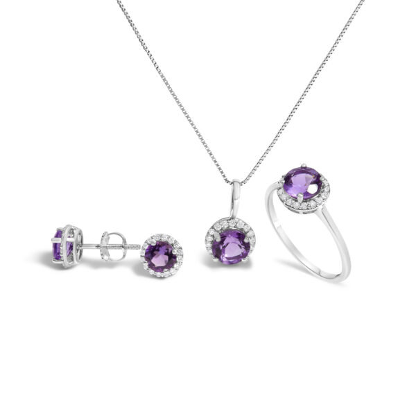 10K White Gold Amethyst Diamond Halo Set