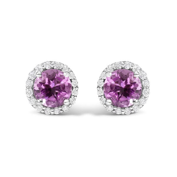 10K White Gold Amethyst Diamond Halo Set Close-Up