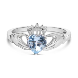 Sterling Silver Blue Topaz Heart Claddagh Ring
