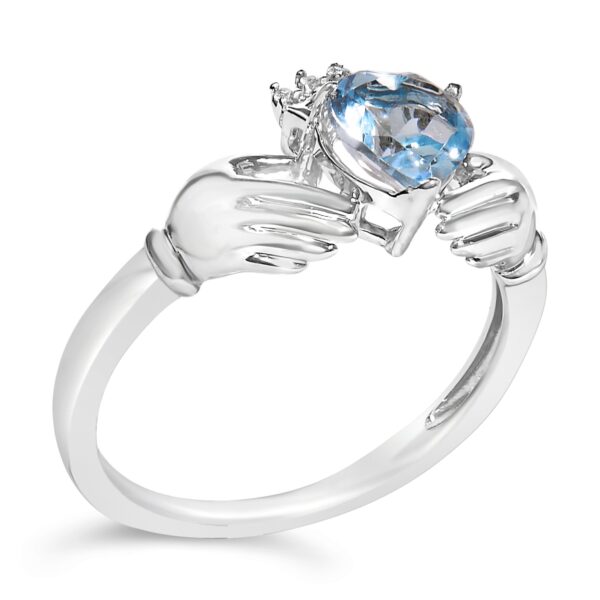 Sterling Silver Blue Topaz Heart Claddagh Ring Side View