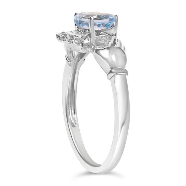 Sterling Silver Blue Topaz Heart Claddagh Ring Detail Shot