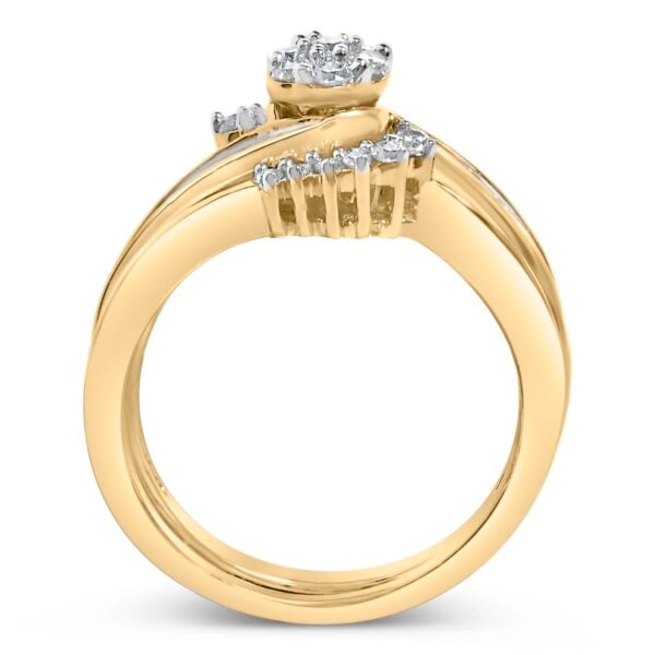 Top-down view of the bridal set showing the full spiral and cluster diamond layout