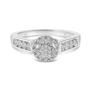 Sterling Silver Diamond Cluster Halo Ring