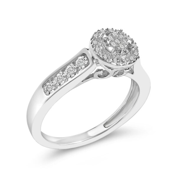 Sterling Silver Diamond Cluster Halo Ring Side View