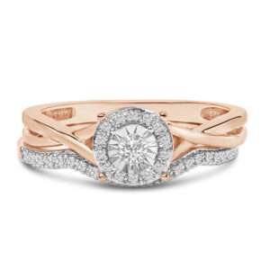 Rose Gold Diamond Round Halo Bridal Set