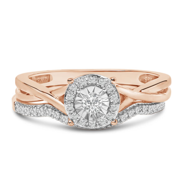 Rose Gold Diamond Round Halo Bridal Set