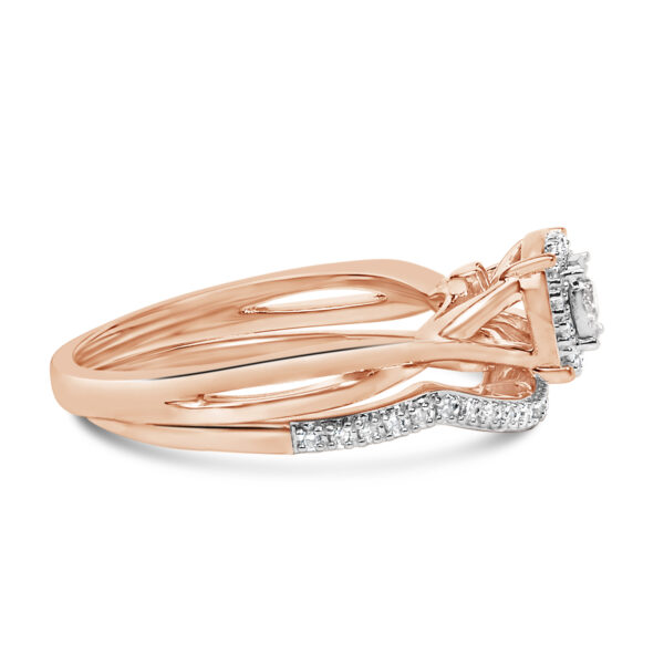 Rose Gold Diamond Round Halo Bridal Set Close-Up