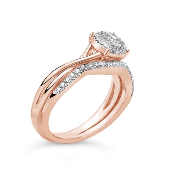 Rose Gold Diamond Round Halo Bridal Set Side View