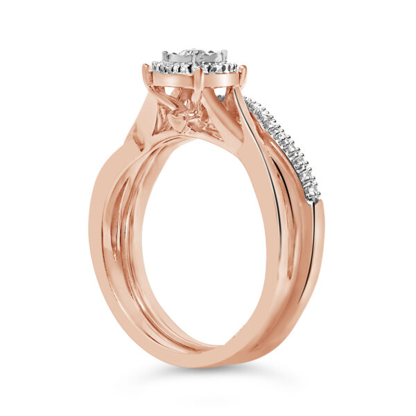 Rose Gold Diamond Round Halo Bridal Set Detail Shot