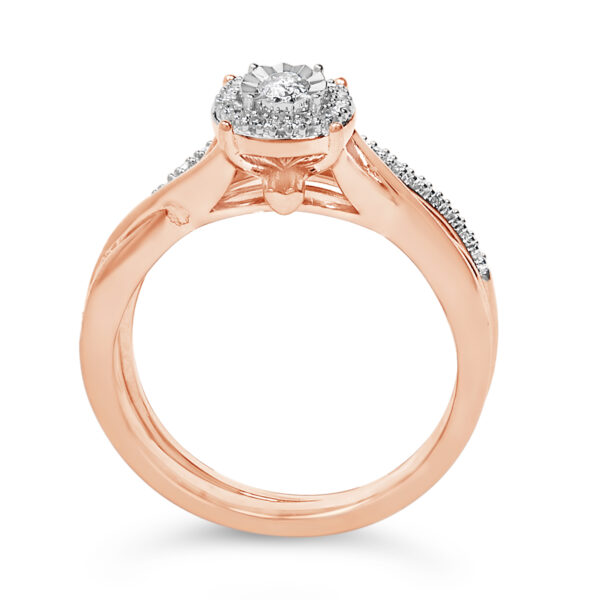Rose Gold Diamond Round Halo Bridal Set Worn