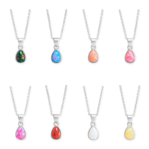 16 + 2 Silver Plated Pear Synthetic Opal Fashion Necklace - alternate view 2