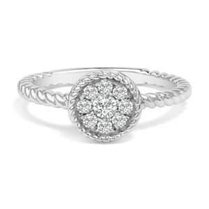 Sterling Silver Diamond Floral Braided Ring
