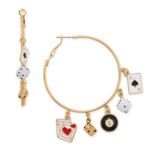 Gold Tone Game Night Charm Fashion Hoop Earrings