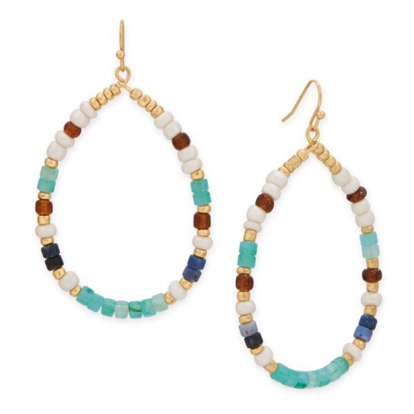 Gold Tone Multicolor Seed Bead Pear Drop Fashion Earrings