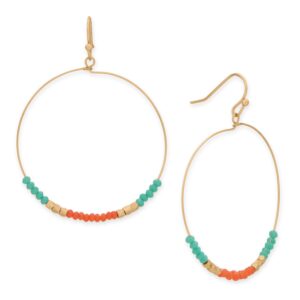 Matte Gold Tone Seed Bead Round Drop French Wire Fashion Earrings
