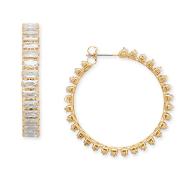 Gold Tone Baguette CZ Fashion Hoop Earrings