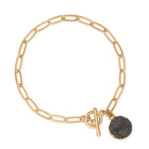 8 Gold Tone Grey Druzy Paperclip Style Fashion Toggle Bracelet