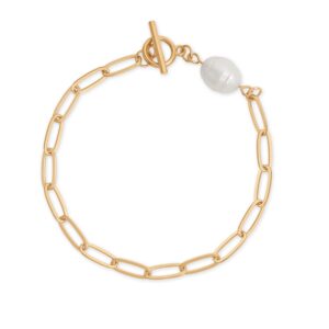 8 Gold Tone Cultured Freshwater Pearl Fashion Toggle Bracelet