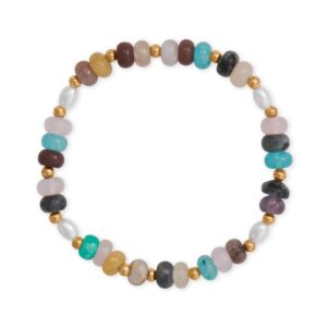 7 Multicolor Bead and Imitation Pearl Fashion Stretch Bracelet