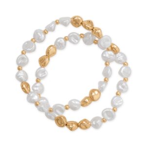 7 Gold Tone Imitation Baroque Pearl Fashion Stretch Bracelet Set