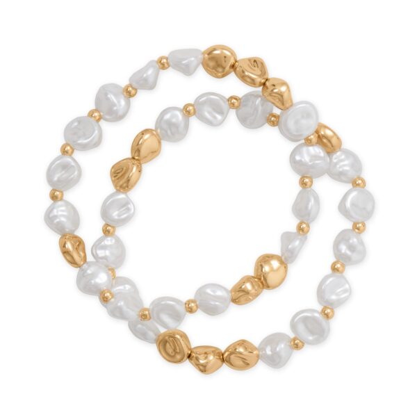 7 Gold Tone Imitation Baroque Pearl Fashion Stretch Bracelet Set