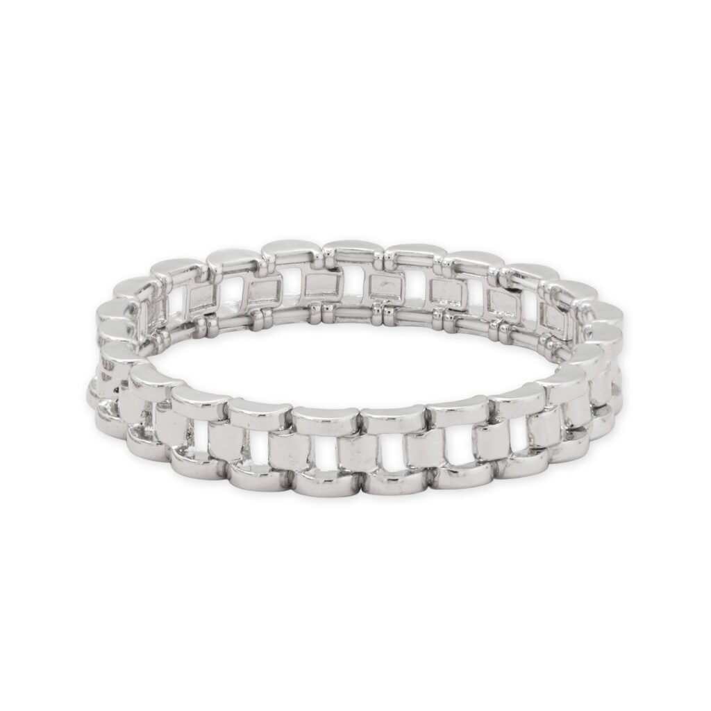 7 Silver Tone Watch Link Fashion Stretch Bracelet