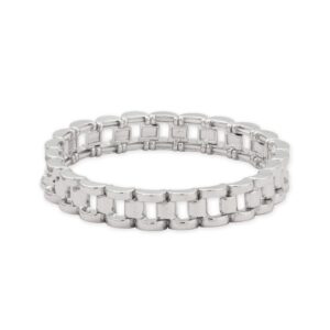 7 Silver Tone Watch Link Fashion Stretch Bracelet