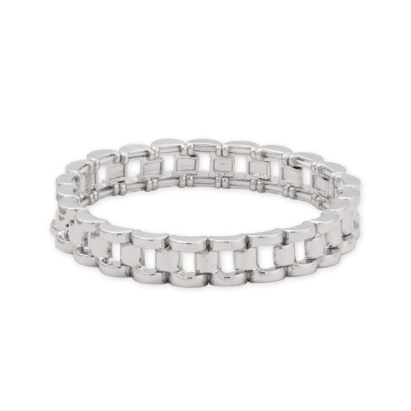 7 Silver Tone Watch Link Fashion Stretch Bracelet